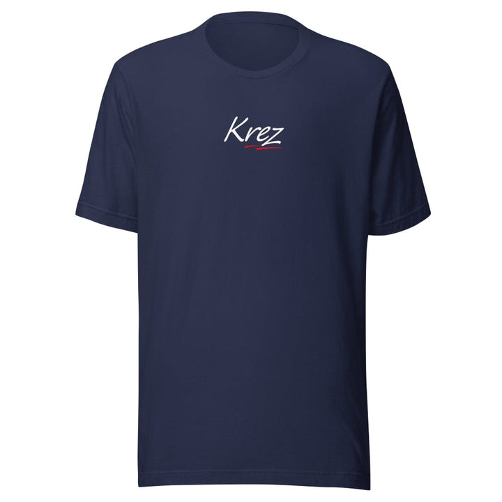 Navy Krez Tee with white and red centred logo