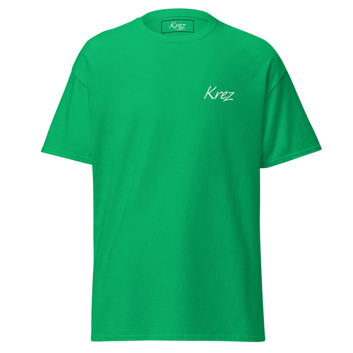 Green Krez T-shirt with white embroidered logo on left chest