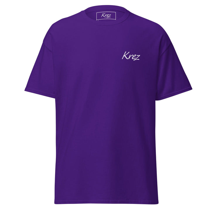 Purple Krez T-shirt with white embroidered logo on left chest