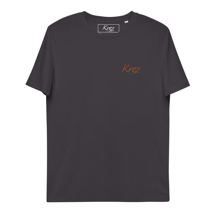 Dark Grey Krez Premium T-shirt with orange and greeb embroidered logo