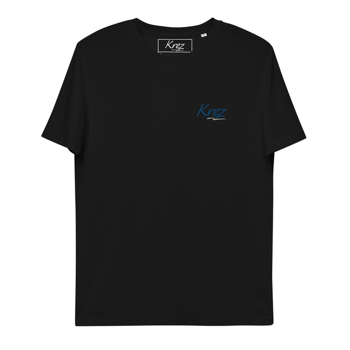 Black Krez Premium T-shirt with blue and white embroidered logo