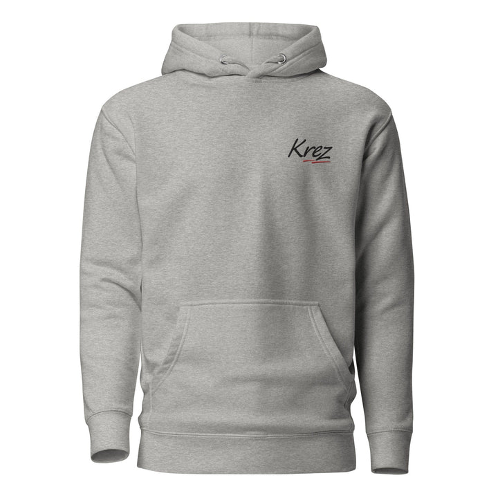 Grey Krez Basic Hoodie With Black and red embroidered krez logo