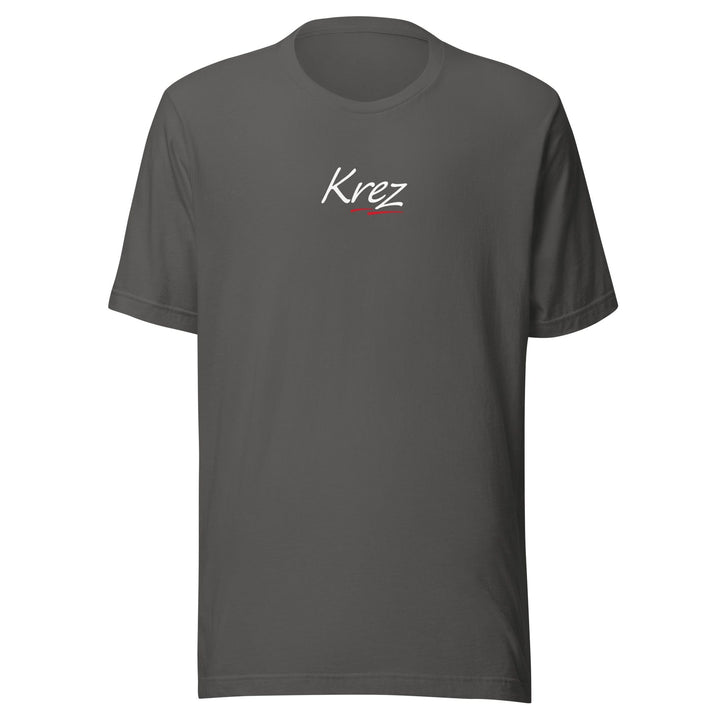 Grey Krez Tee with white and red centred logo